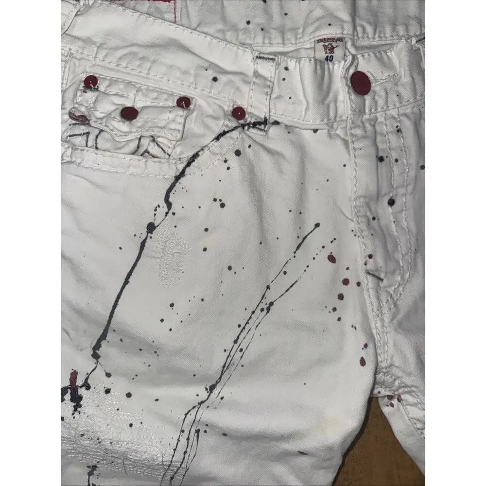 True Religion White Paint Splatter Jeans 40x33